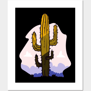 Cute Cactus in Desert Illustration Artwork Posters and Art